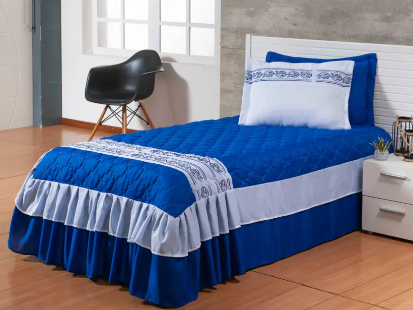 Colcha Kiara Solteiro na cor azul