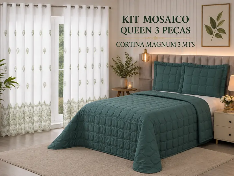 KIT MOSAICO QUEEN 3 PEÇAS + CORTINA MAGNUM 3 MTS