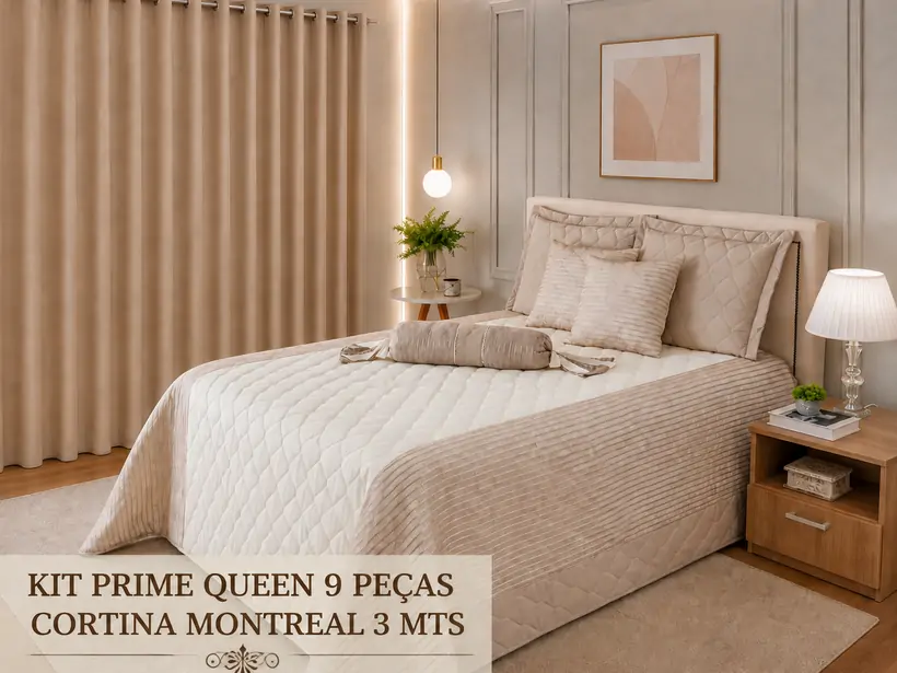 KIT PRIME QUEEN 9 PEÇAS + CORTINA MONTREAL 3 MTS