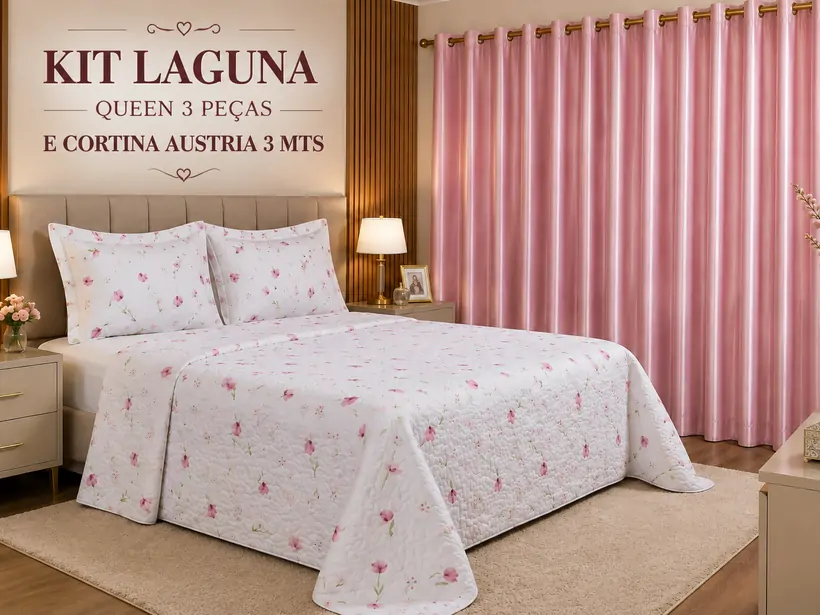 KIT LAGUNA QUEEN 3 PEÇAS + CORTINA AUSTRIA 3 MTS