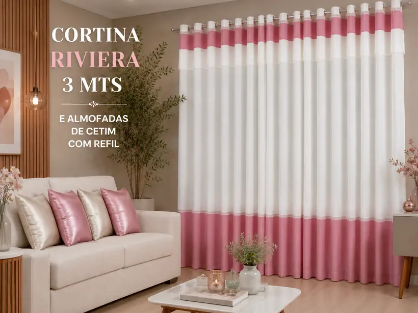 CORTINA RIVIERA 3 MTS + ALMOFADAS CETIM COM REFIL