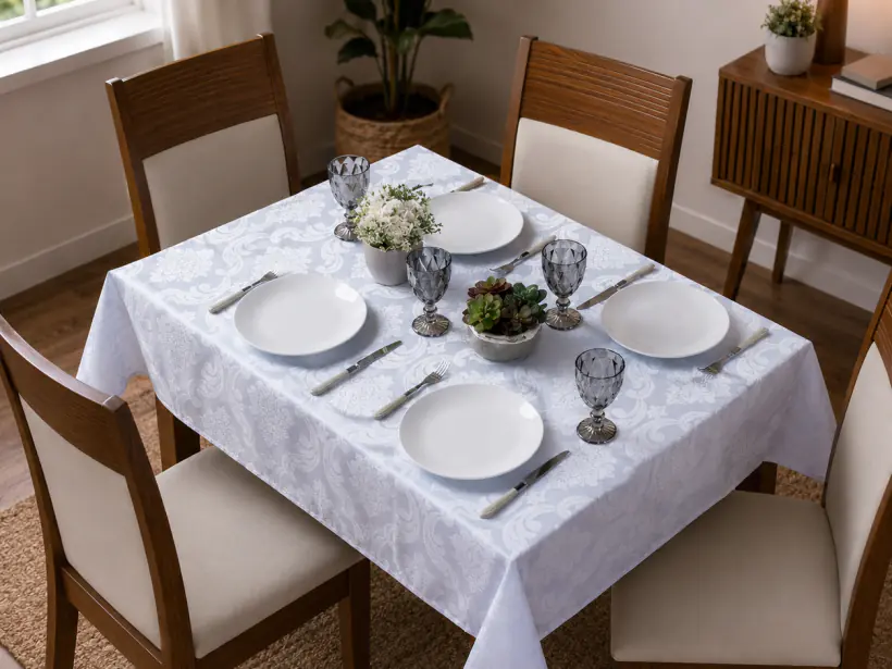 Toalha de Mesa Jacquard na cor branco
